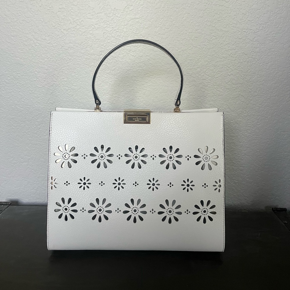 Chic White Floral Cutout Satchel